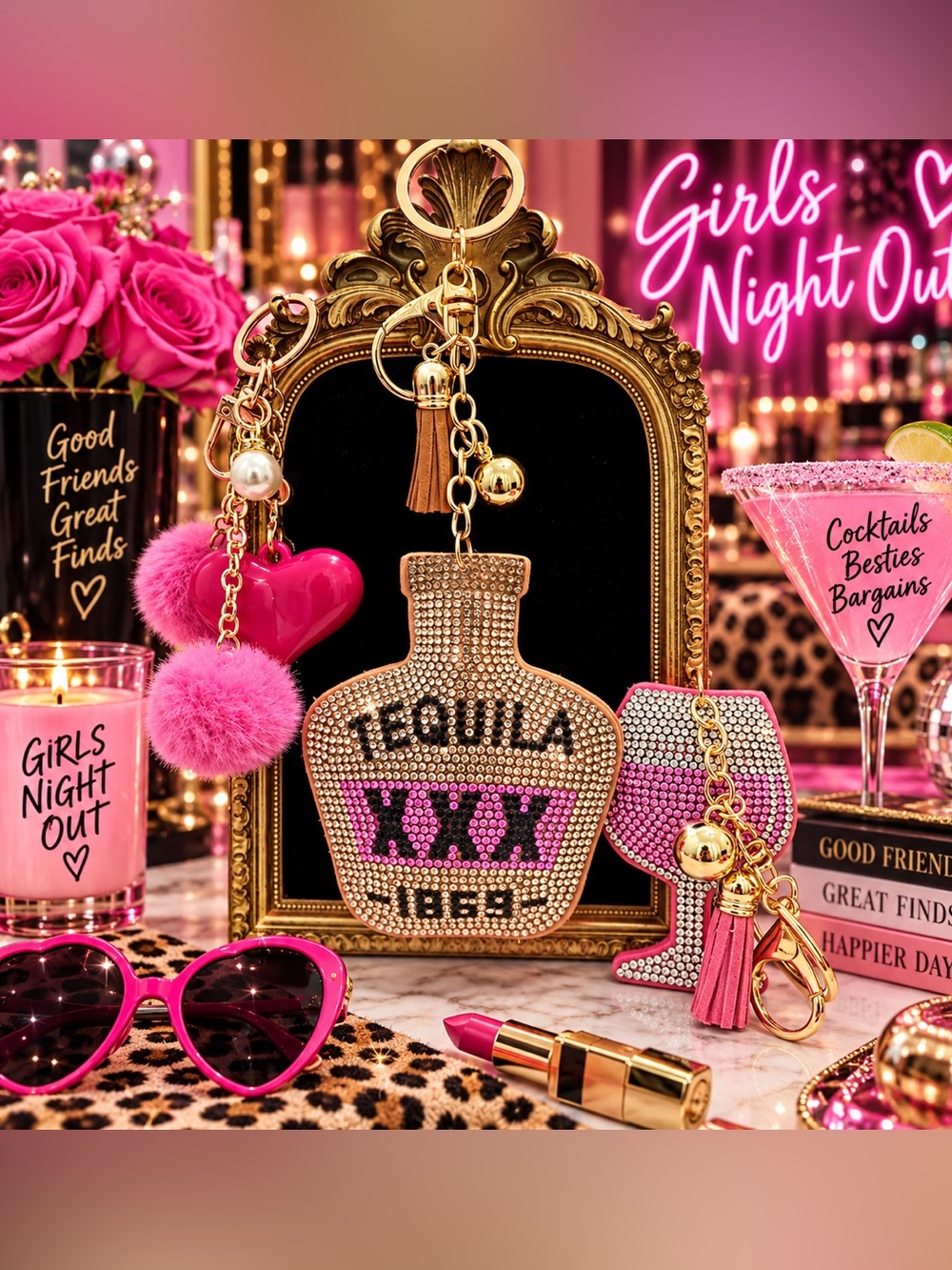 Fun girls night out charm set. Keychains bag, charms 🍷